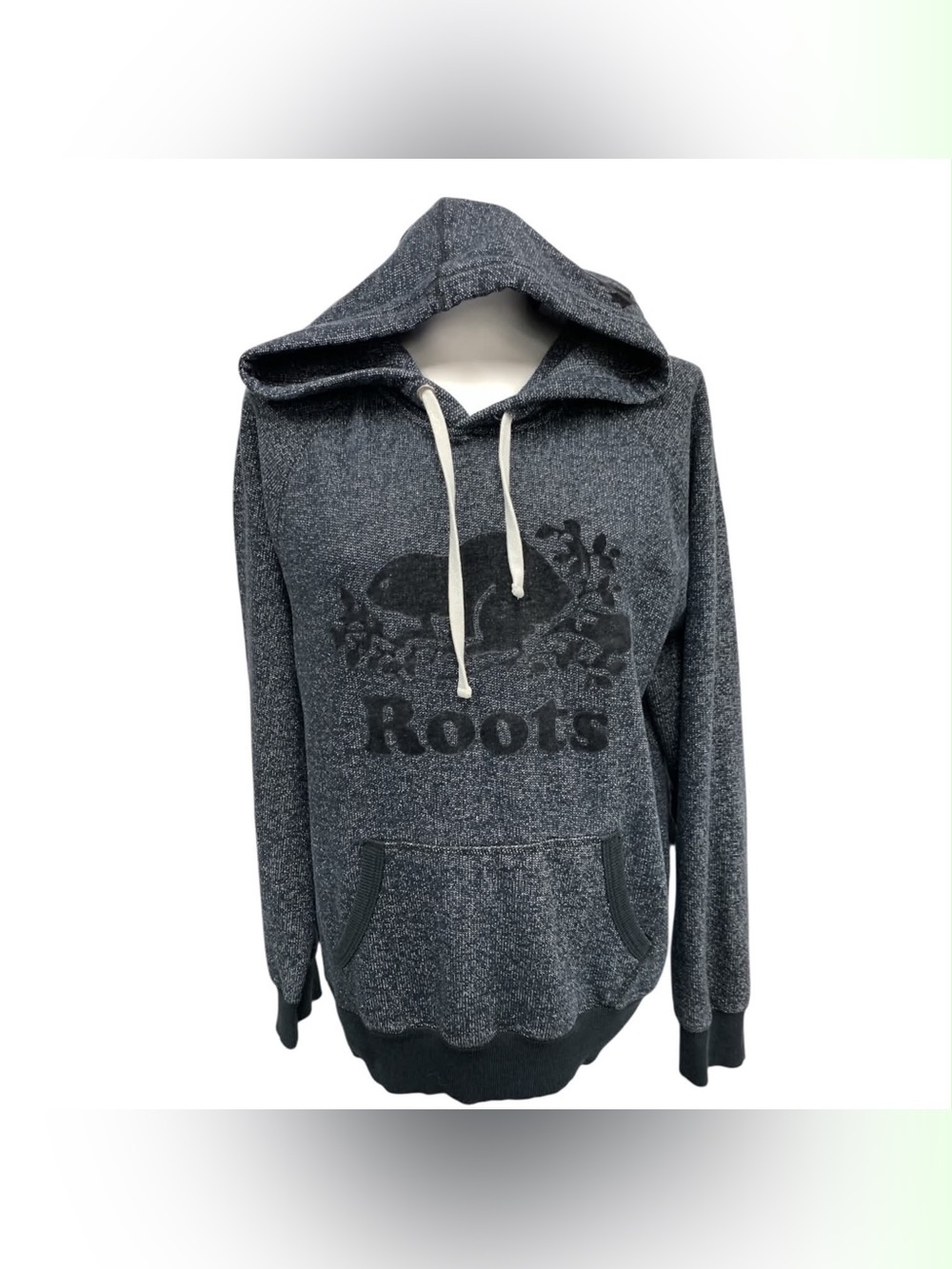 Roots Charcoal Gray Pullover Hoodie with Logo Size M